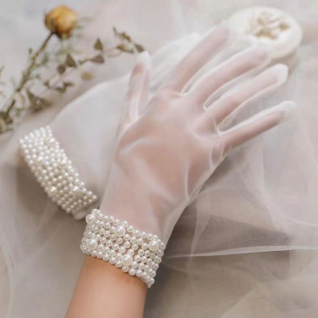Sweet Lace Satin Gloves Tulle Hand Jewelry Wedding Dress Accessories W100