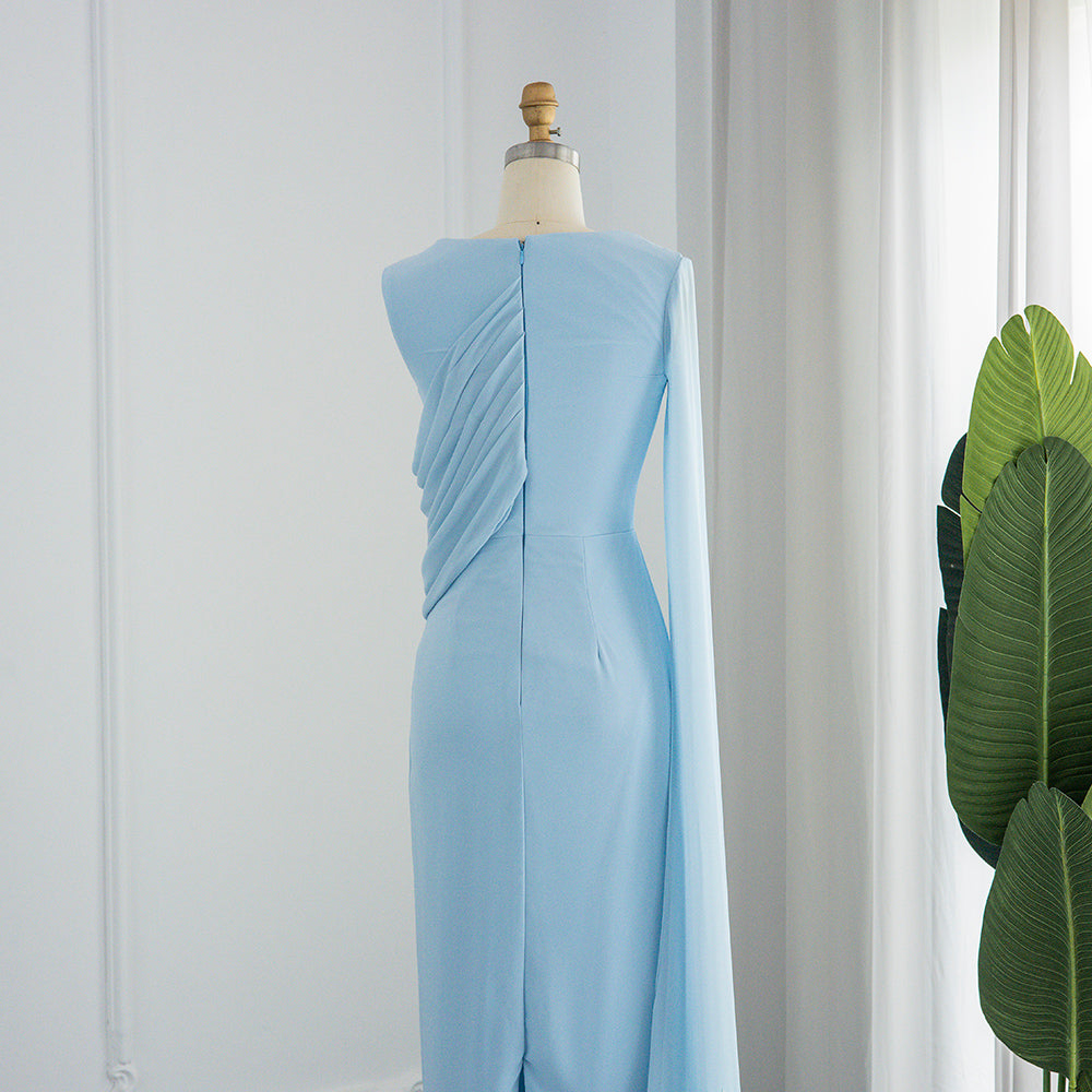 Light Blue Evening Dresses with Feathers Cape Luxury Formal Party Dress for Women Wedding Sky Blue / 10 Light Blue Evening Dresses with Feathers Cape Luxury Formal Party Dress for Women Wedding Sky Blue / 10