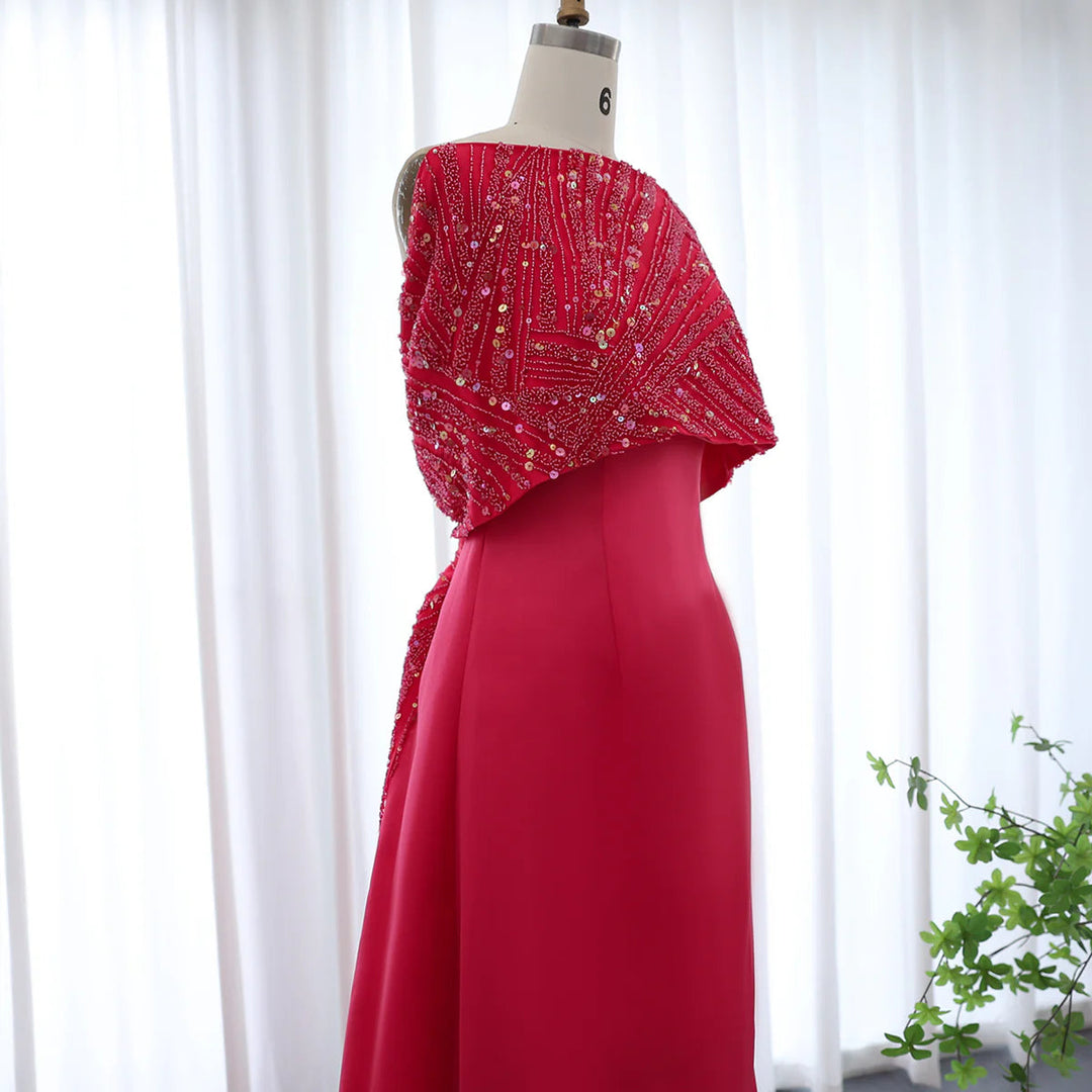 Elegant Off Shoulder Fuchsia Arabic Evening Dress with Cape SS482 DreamyVow Elegant Off Shoulder Fuchsia Arabic Evening Dress with Cape SS482 DreamyVow