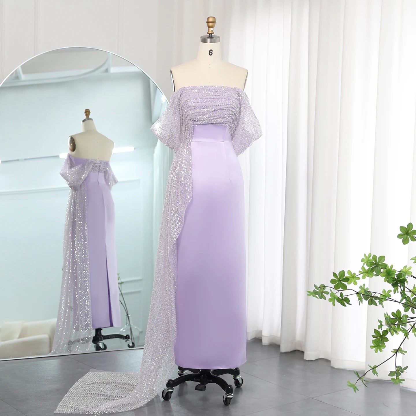 Off Shoulder V-Neck Long Lilac Chiffon Bridesmaid Wedding Evening Dres