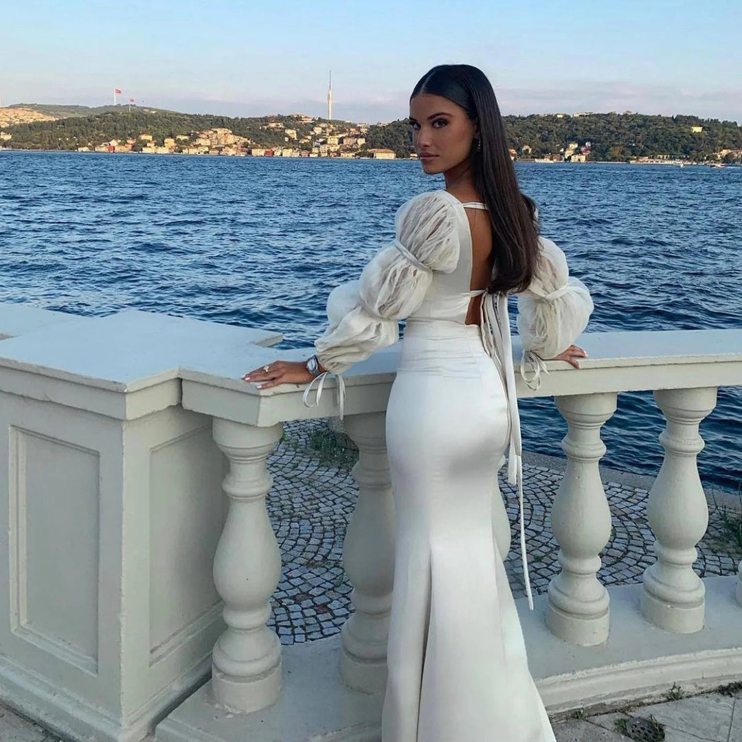 Luxury Rose Pink One Shoulder Mermaid Evening Dresses for Women Wedding Party High Slit Long Prom Formal Gowns – DreamyVow