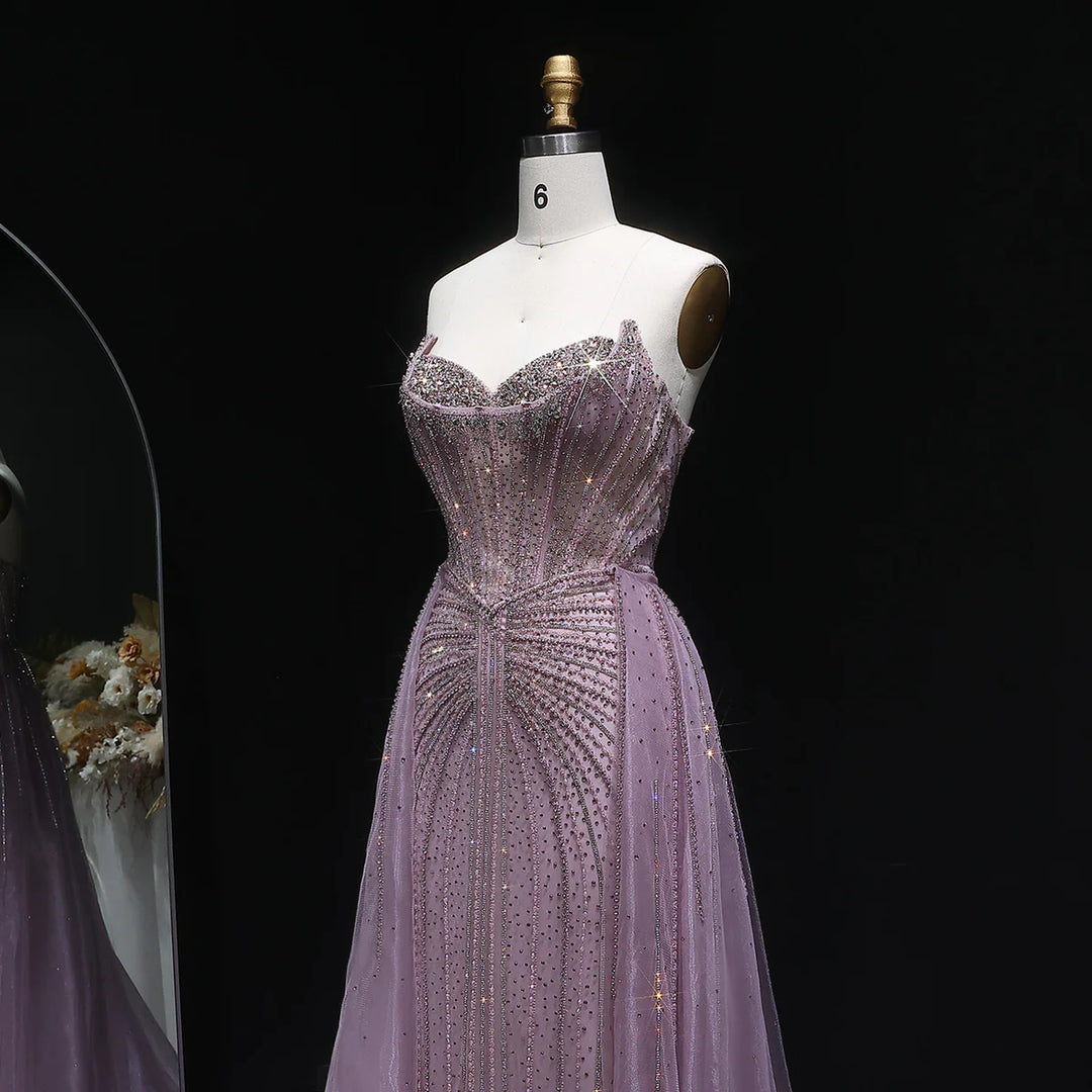 Elegant Pink Beaded Sweetheart Evening Dress with Overskirt Train SS002