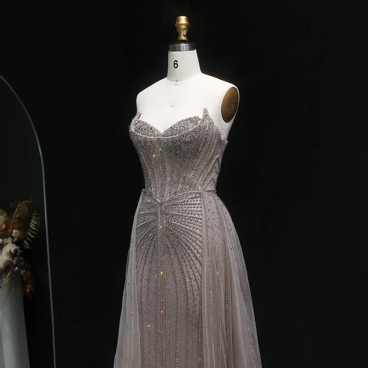 Elegant Pink Beaded Sweetheart Evening Dress with Overskirt Train SS002