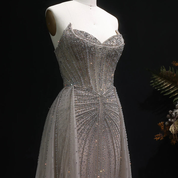 Elegant Pink Beaded Sweetheart Evening Dress with Overskirt Train SS002