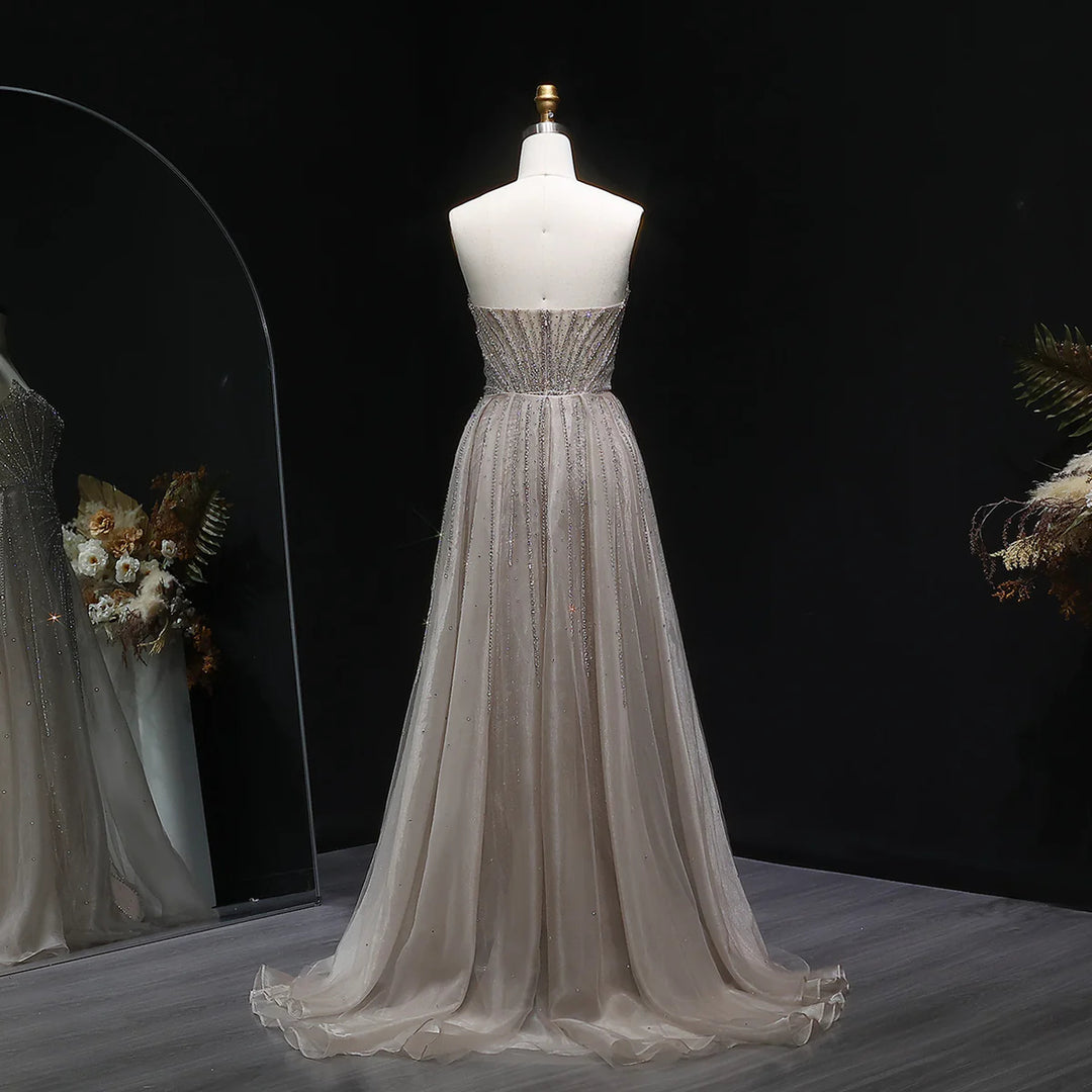 Elegant Pink Beaded Sweetheart Evening Dress with Overskirt Train SS002