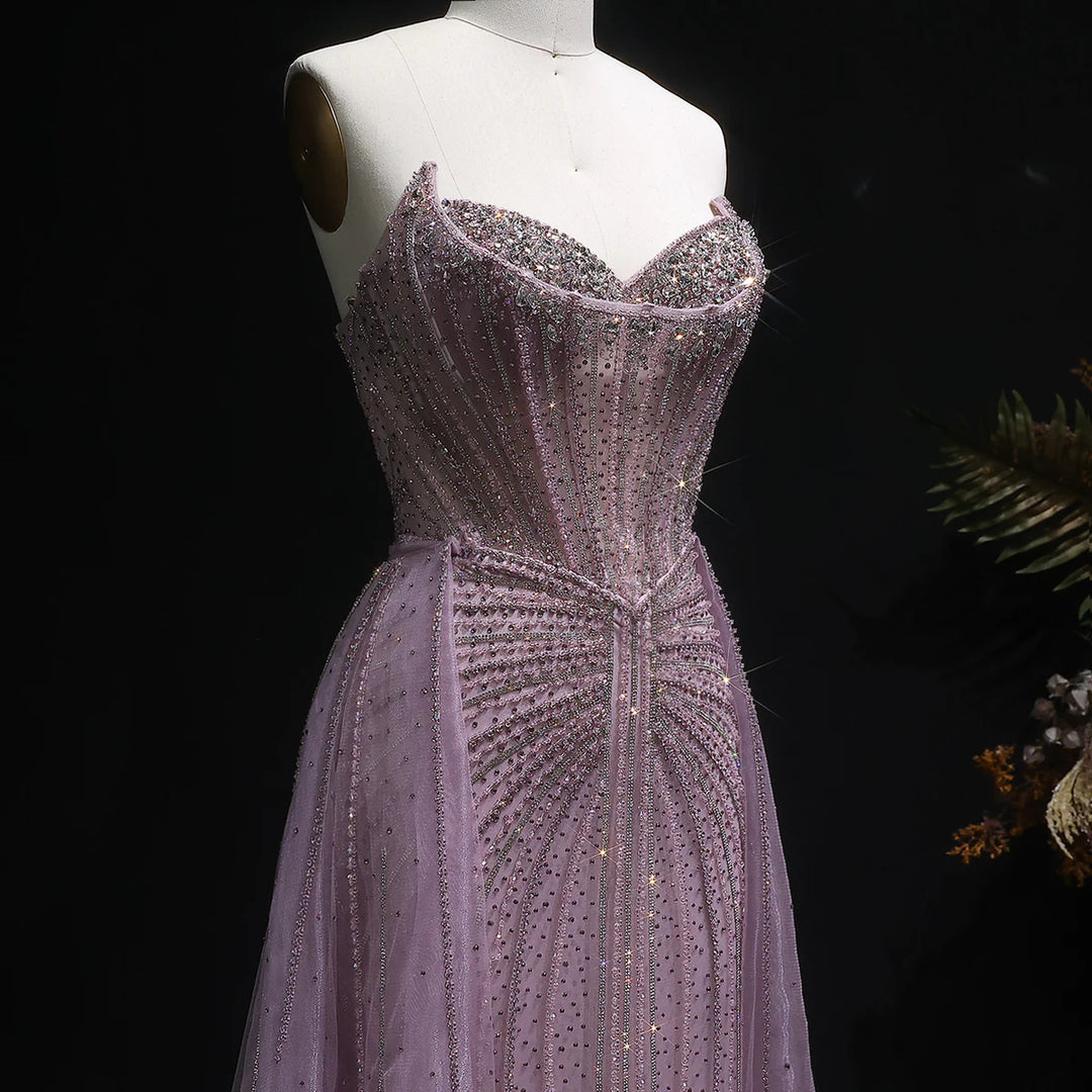 Elegant Pink Beaded Sweetheart Evening Dress with Overskirt Train SS002