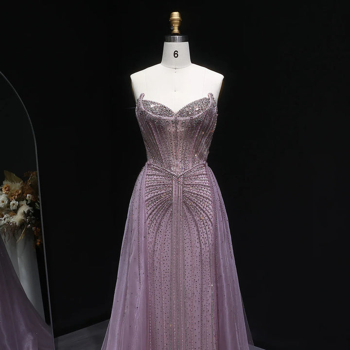 Elegant Pink Beaded Sweetheart Evening Dress with Overskirt Train SS002