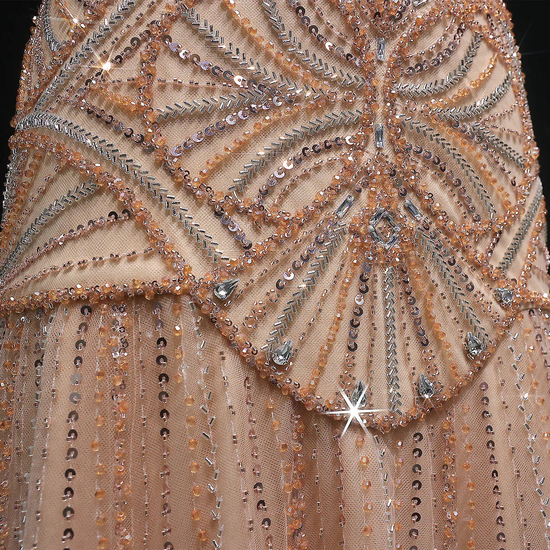 Luxury Champagne Beaded Ruffled Prom Dress SS552