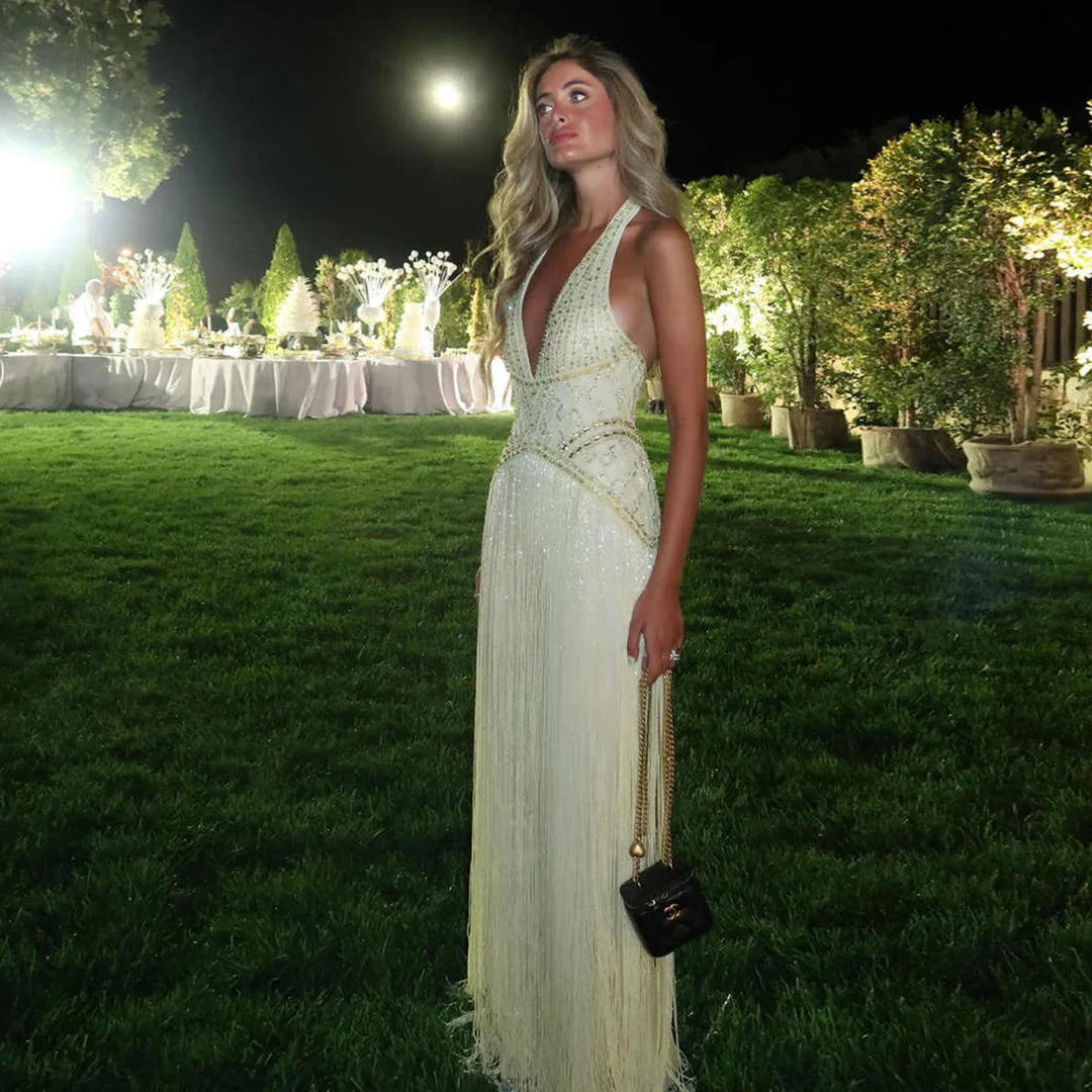 Luxury Yellow Halter Neck Beaded Gala Prom Dress SS554