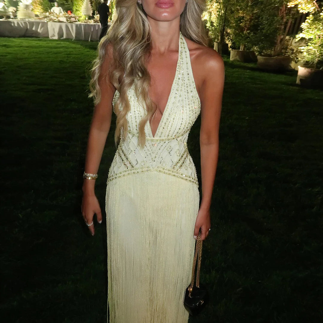 Luxury Yellow Halter Neck Beaded Gala Prom Dress SS554