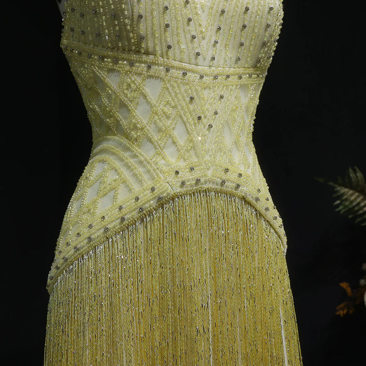 Luxury Yellow Halter Neck Beaded Gala Prom Dress SS554