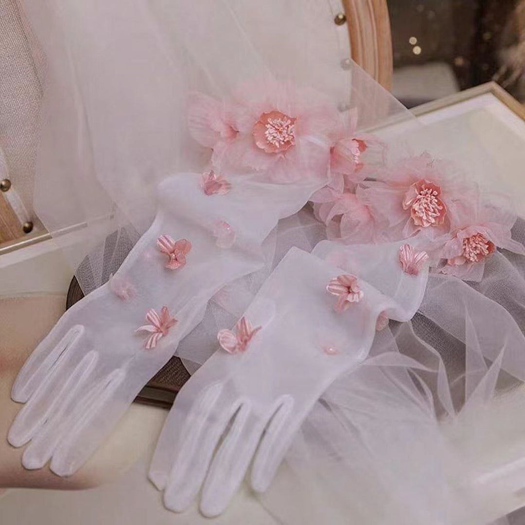 Sweet Lace Satin Gloves Tulle Hand Jewelry Wedding Dress Accessories W100