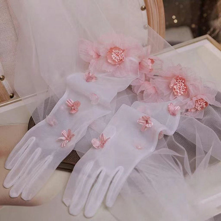 Sweet Lace Satin Gloves Tulle Hand Jewelry Wedding Dress Accessories W100