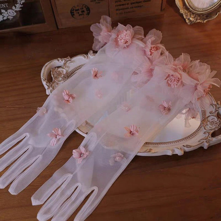 Sweet Lace Satin Gloves Tulle Hand Jewelry Wedding Dress Accessories W100