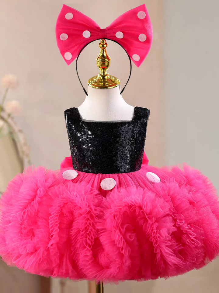 Fuchsia Sequin Flower Girl Dress Birthday Party Tulle Gown D188