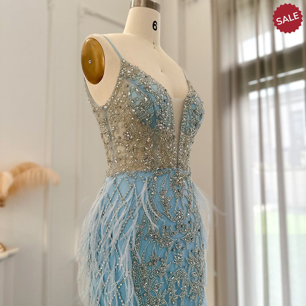 Feathers Mermaid Champagne Evening Dresses for Women Wedding SS374, Blue / 2 Feathers Mermaid Champagne Evening Dresses for Women Wedding SS374, Blue / 2