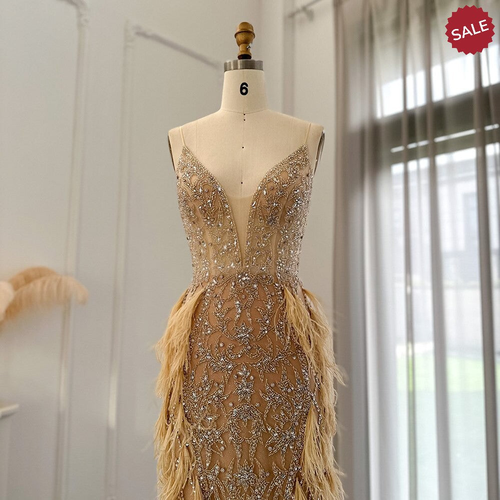 Feathers Mermaid Champagne Evening Dresses for Women Wedding SS374, Blue / 2 Feathers Mermaid Champagne Evening Dresses for Women Wedding SS374, Blue / 2