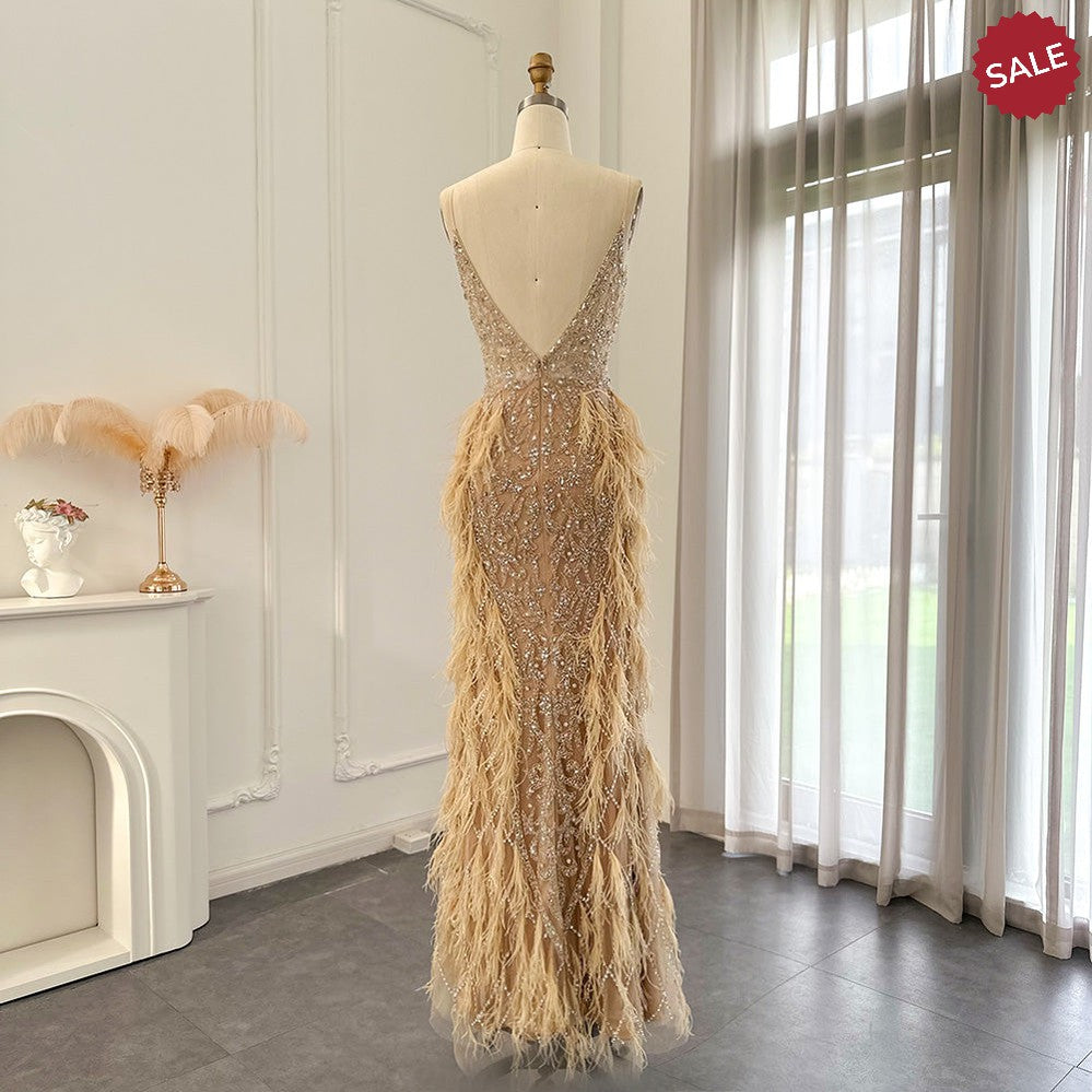 Feathers Mermaid Champagne Evening Dresses for Women Wedding SS374, Blue / 2 Feathers Mermaid Champagne Evening Dresses for Women Wedding SS374, Blue / 2