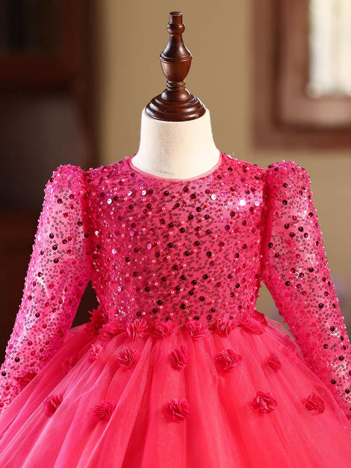 Elegant Long Sleeve Princess Flower Girl Dress for Weddings Parties D167