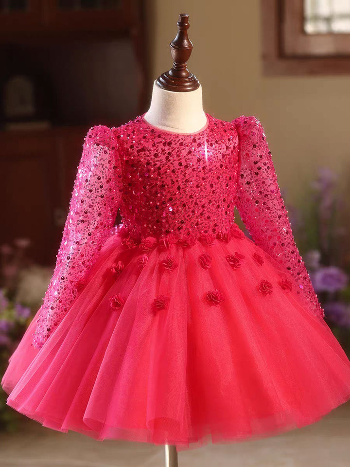 Elegant Long Sleeve Princess Flower Girl Dress for Weddings Parties D167