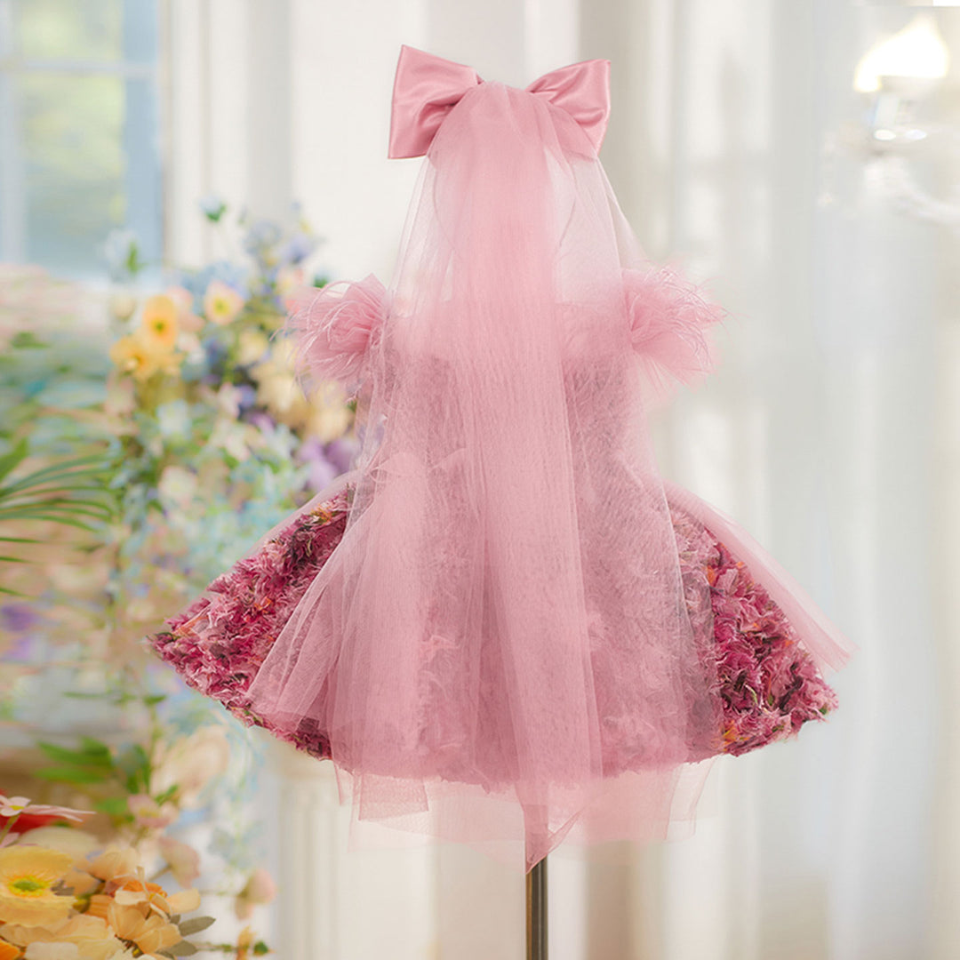 floral dress for birthday party Pink Off Shoulder 3D Floral Birthday Party Engagement Tulle Evening Dress (Size: M)