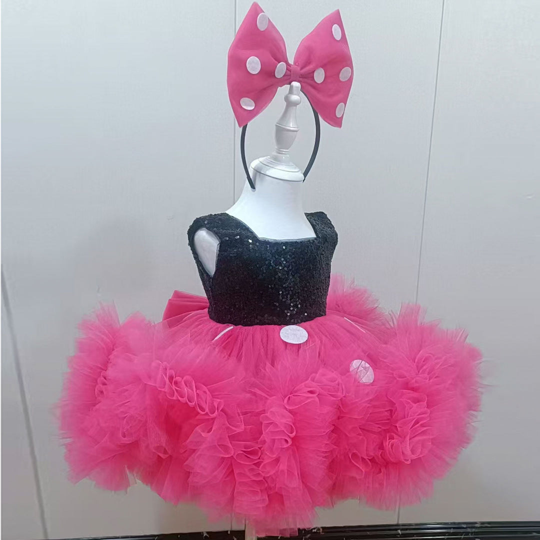 Fuchsia Sequin Flower Girl Dress Birthday Party Tulle Gown D188