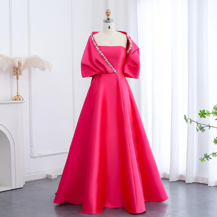 Elegant Crystal Beaded Evening Dress with Cape and Overskirt SS577