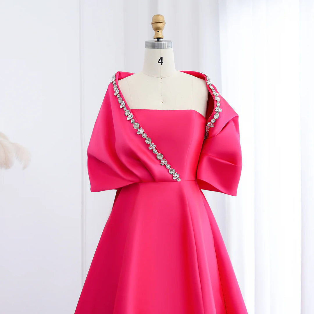 Elegant Crystal Beaded Evening Dress with Cape and Overskirt SS577