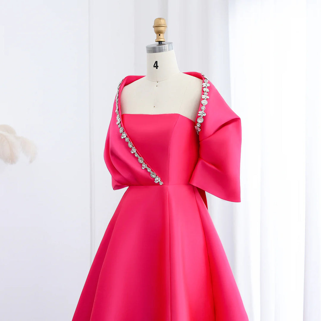 Elegant Crystal Beaded Evening Dress with Cape and Overskirt SS577