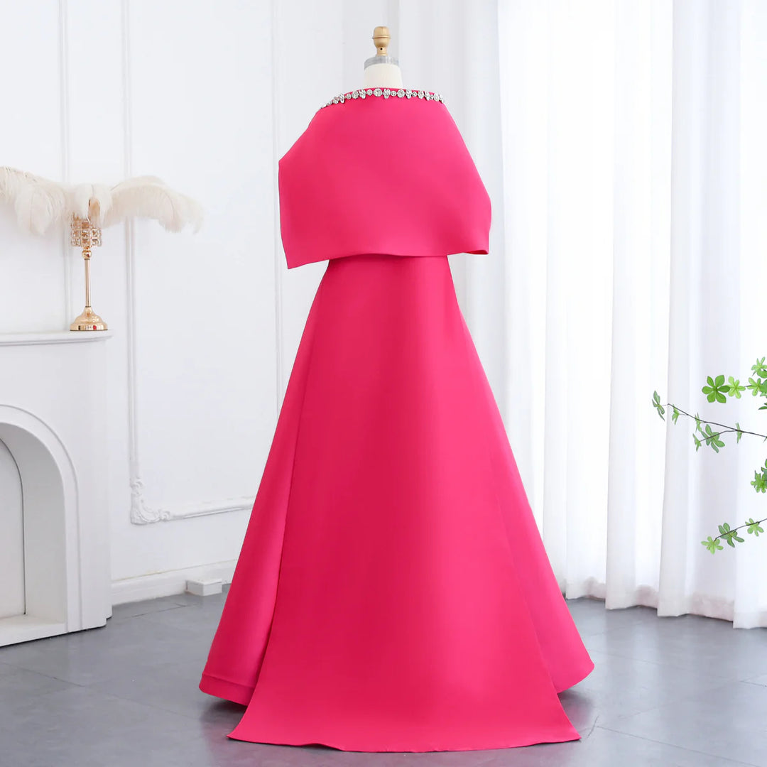 Elegant Crystal Beaded Evening Dress with Cape and Overskirt SS577