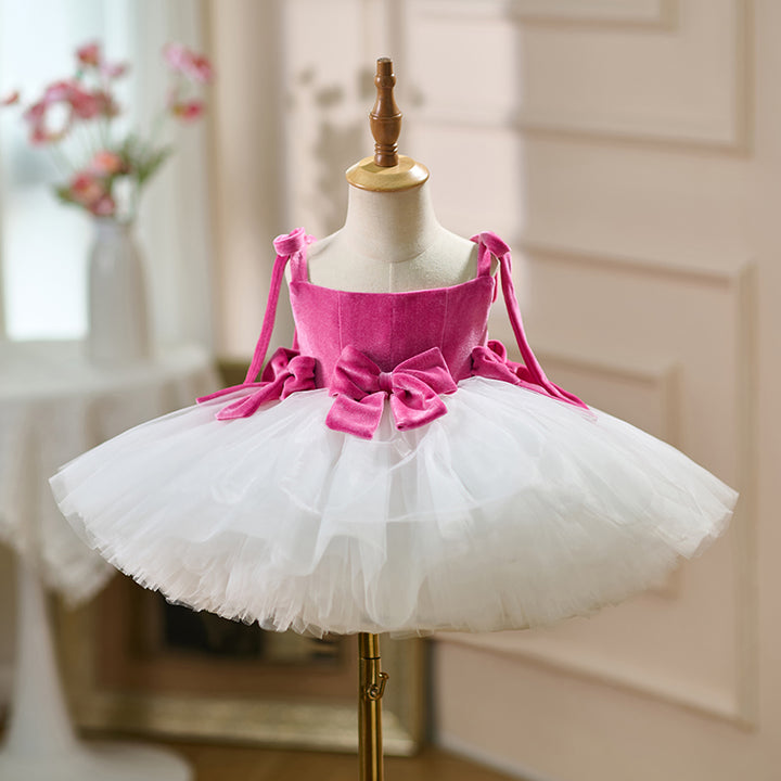 Pink and White Flower Girl Dress for Girls Birthday Party Performance D117
