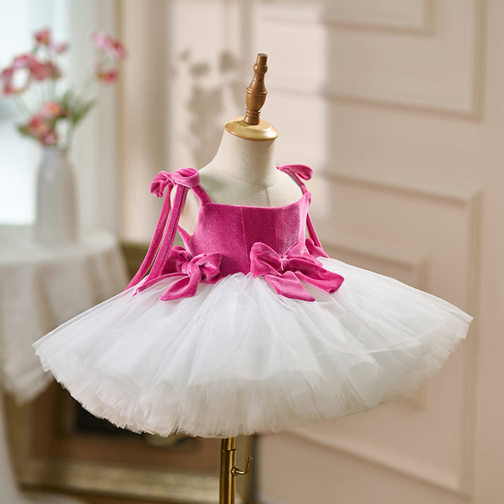 Pink and White Flower Girl Dress for Girls Birthday Party Performance D117