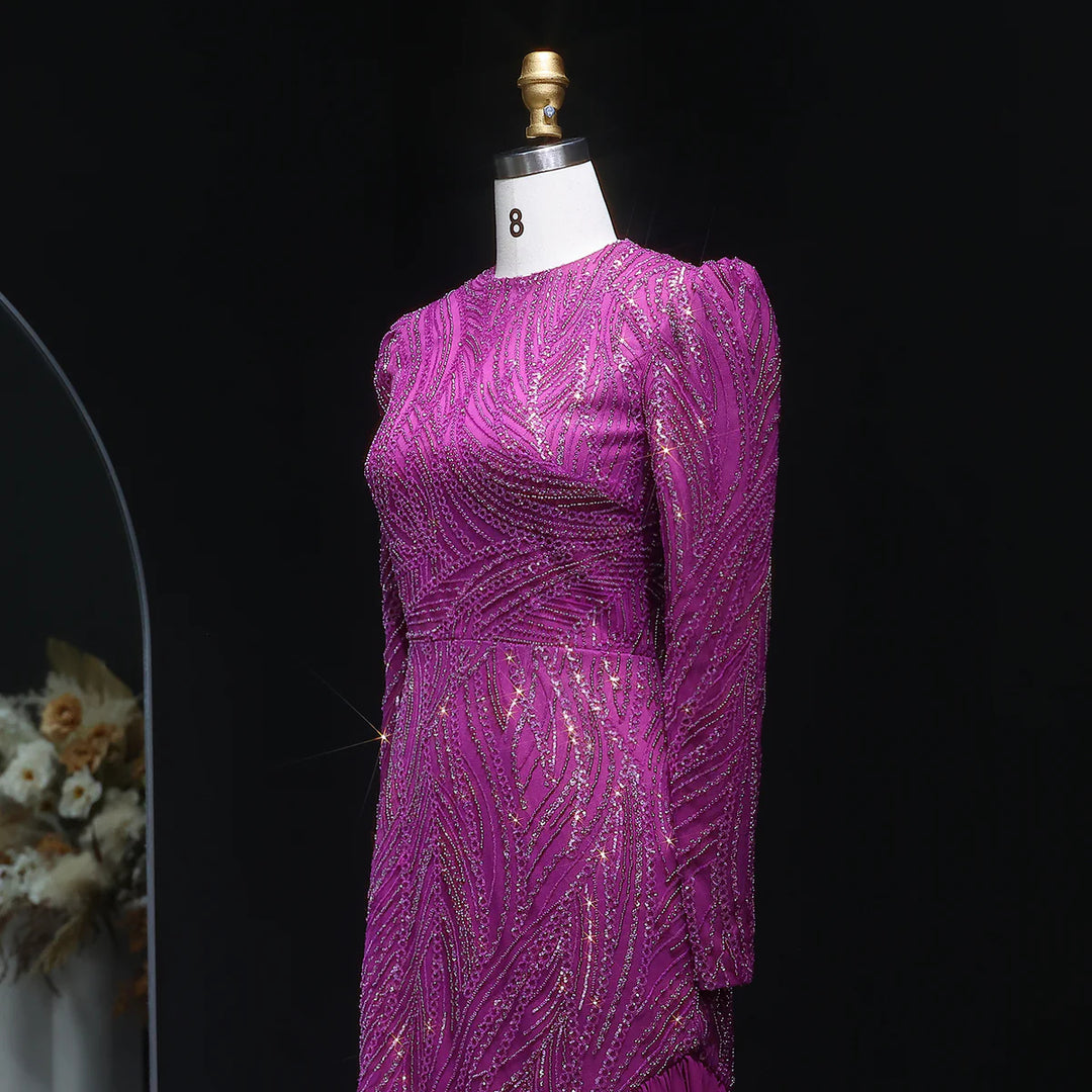 Elegant Beaded High Neck Hijab Arabic Evening Dress SS605