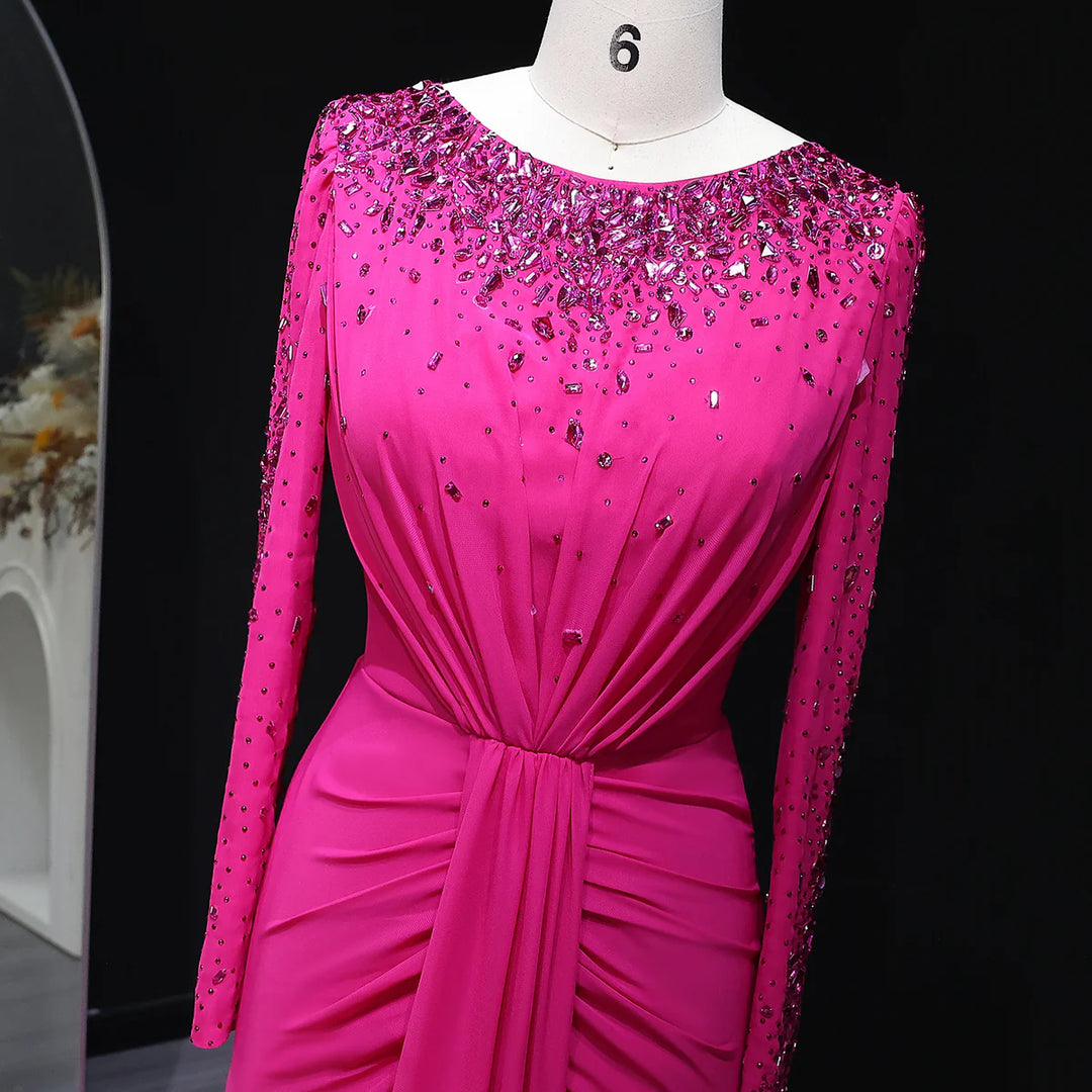 Glamorous Draped Evening Dress with Long Sleeves SS565