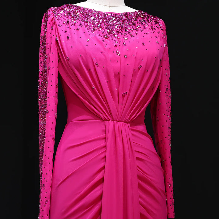 Glamorous Draped Evening Dress with Long Sleeves SS565