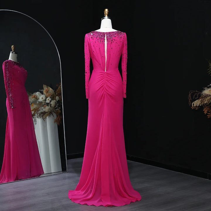 Glamorous Draped Evening Dress with Long Sleeves SS565