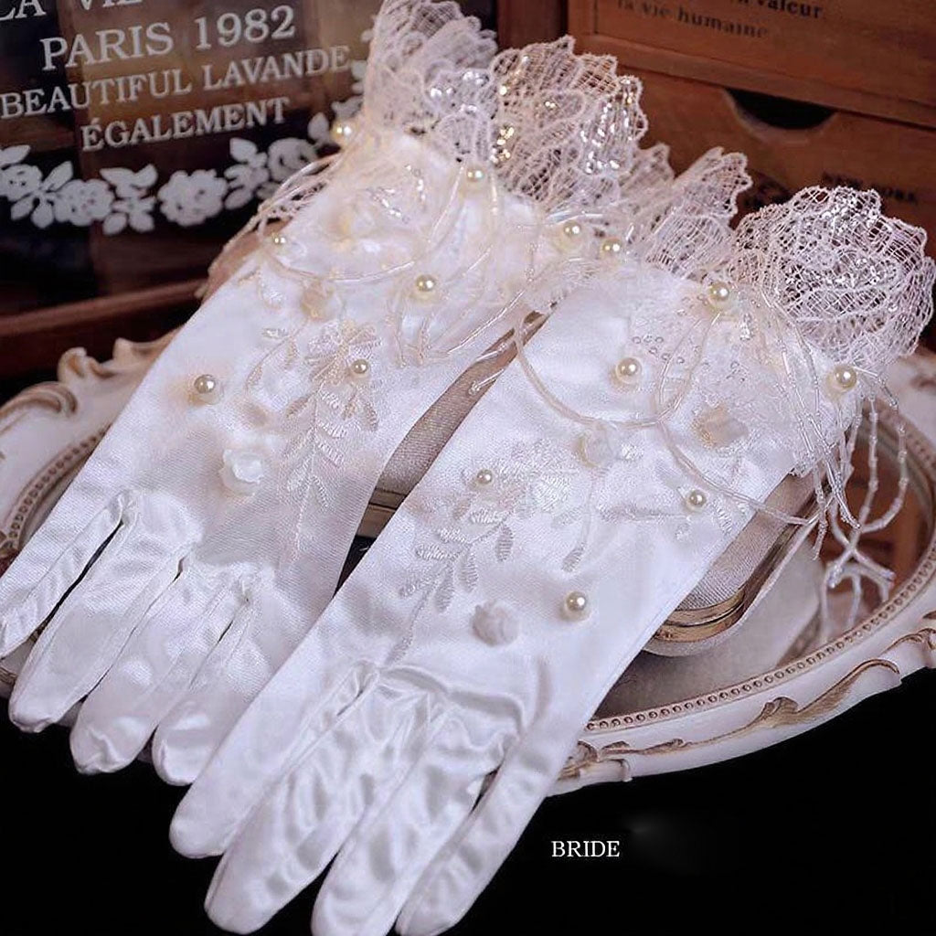 Sweet Lace Satin Gloves Tulle Hand Jewelry Wedding Dress Accessories W100