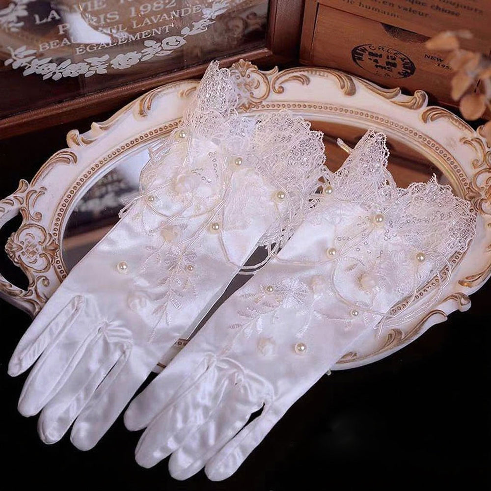 Sweet Lace Satin Gloves Tulle Hand Jewelry Wedding Dress Accessories W100
