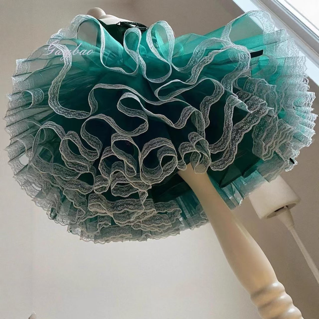 Luxury Green Flower Girl Dress for Kids Birthday Party Gown D170