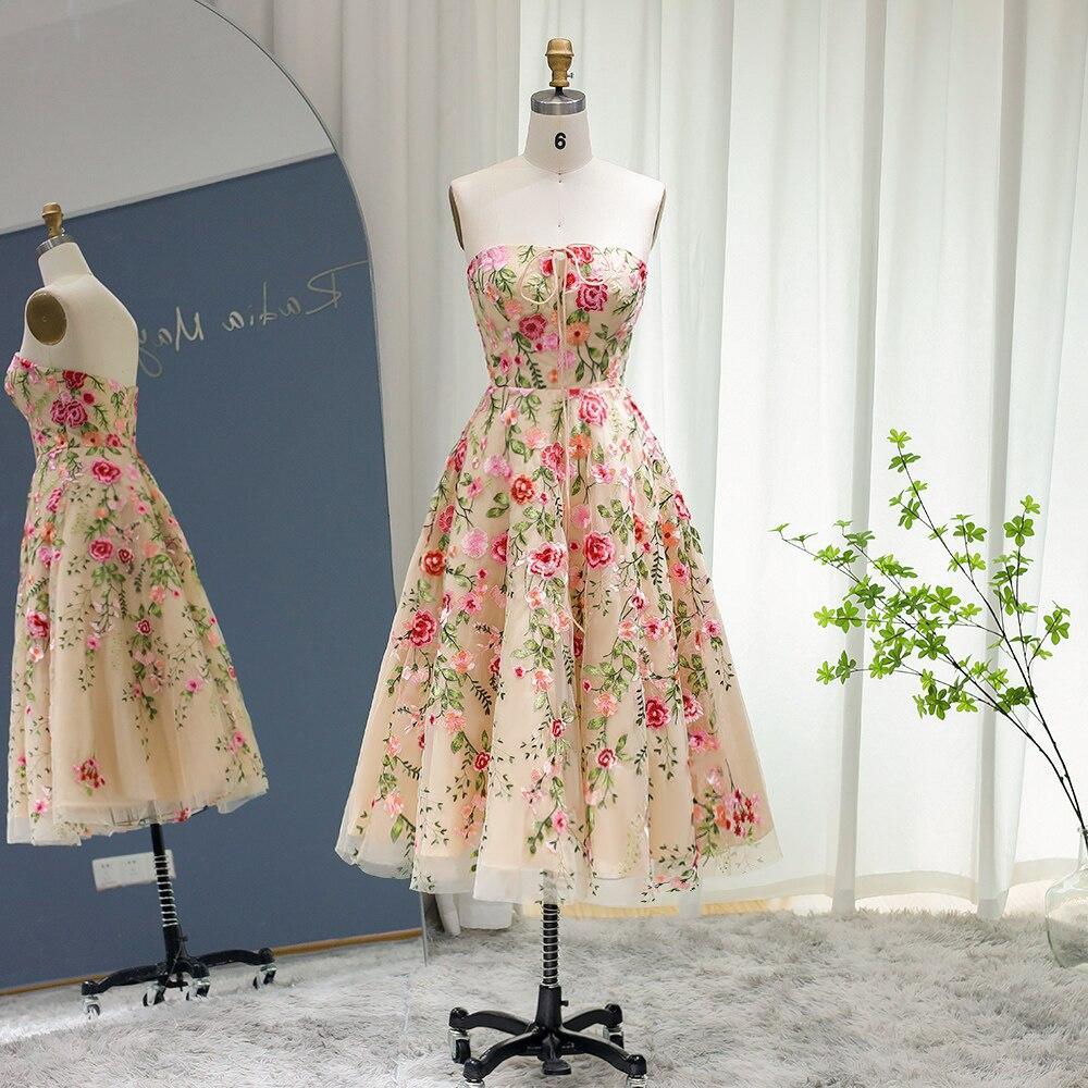 Garden Embroidery Short Evening Dress with Jacket Ankle Length SF237, Same As Picture / 8 Garden Embroidery Short Evening Dress with Jacket Ankle Length SF237, Same As Picture / 8