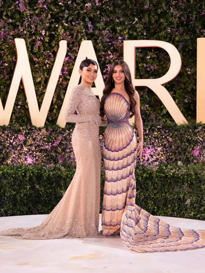 Glamorous Mixed Purple Beaded with Train Evening Dress SS656