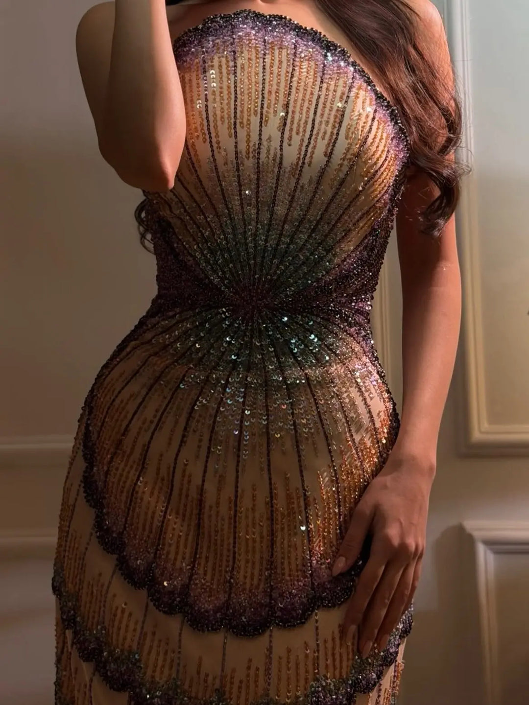 Glamorous Mixed Purple Beaded with Train Evening Dress SS656