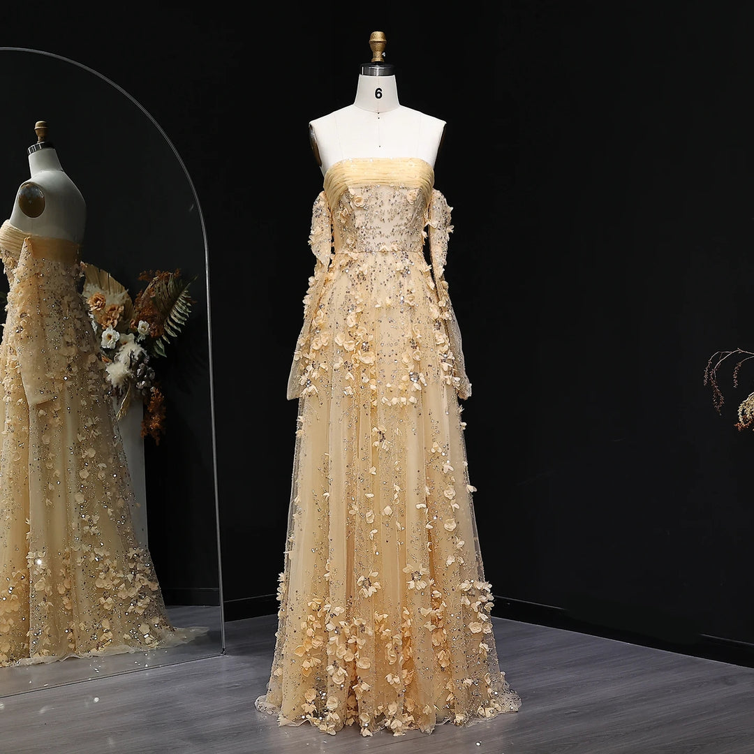 Elegant Blush Pink 3D Flowers Strapless Evening Dress SS344