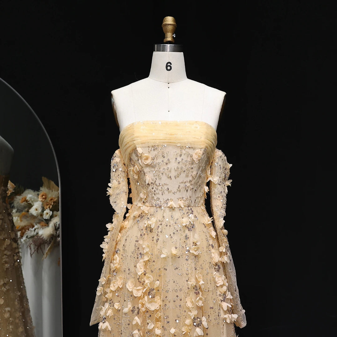 Elegant Blush Pink 3D Flowers Strapless Evening Dress SS344