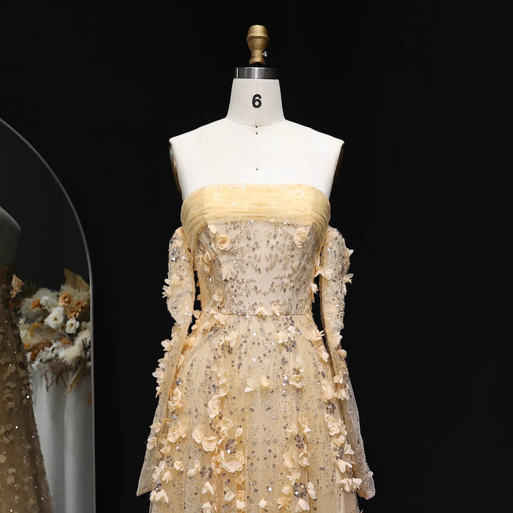 Elegant Blush Pink 3D Flowers Strapless Evening Dress SS344