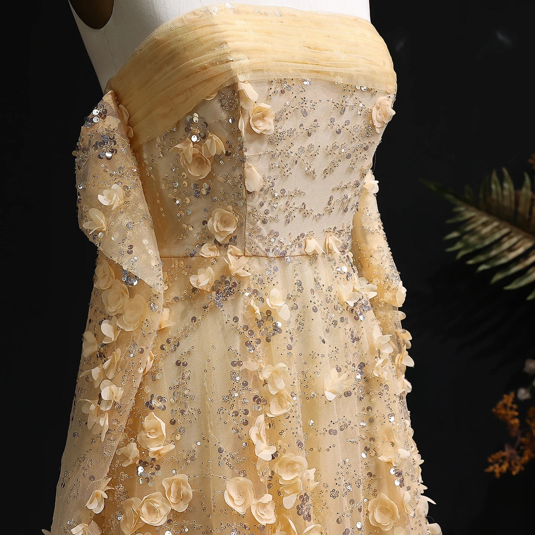 Elegant Blush Pink 3D Flowers Strapless Evening Dress SS344