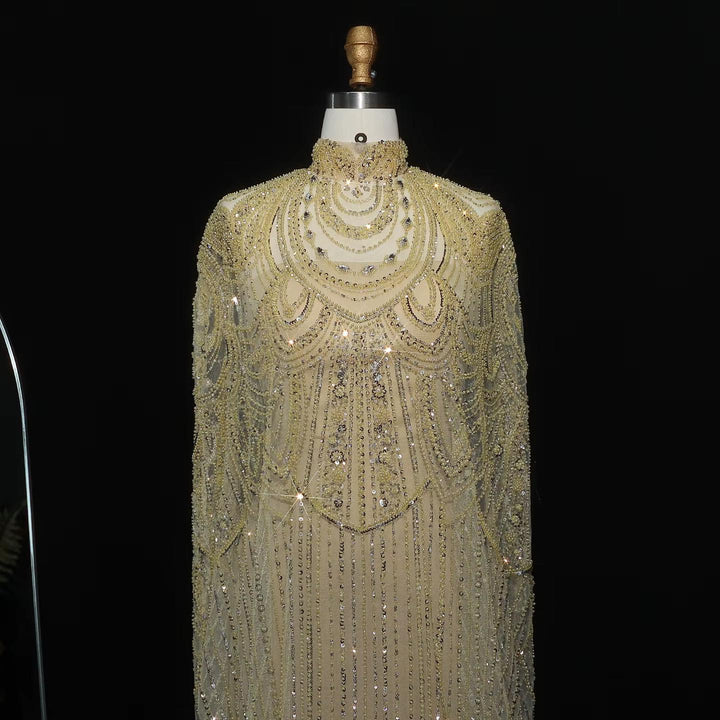 Luxury Nude Beaded High Neck 2 pieces Evening Dress SS780