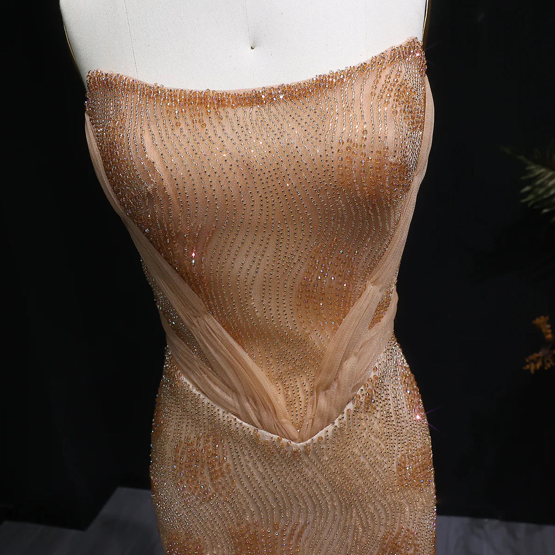 Romantic Pink Mermaid Evening Dress with Sparkling Beads and Overskirt SS023