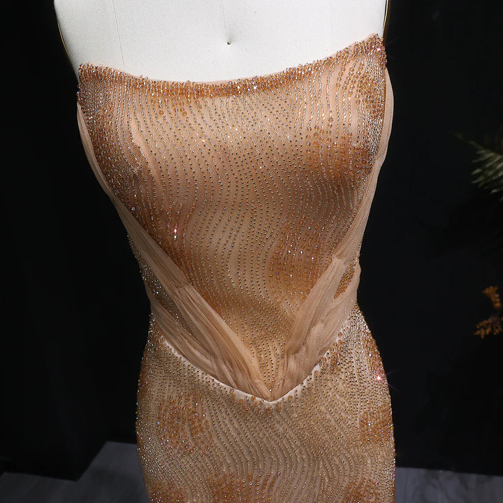 Romantic Pink Mermaid Evening Dress with Sparkling Beads and Overskirt SS023