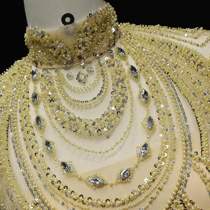 Luxury Nude Beaded High Neck 2 pieces Evening Dress SS780